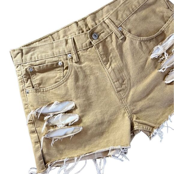 Levi’s 508 cut off distressed ripped denim jean shorts tan size 32 - Picture 1 of 15